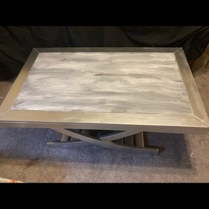 4 different refinished and up-cycled side tables and one long coffee table.